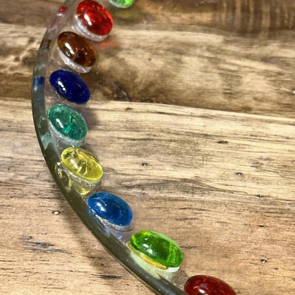 Gorgeous Lrg Glass Multi Color Beaded Embellished 13” Serving Tray Platter Plate - Picture 3 of 7